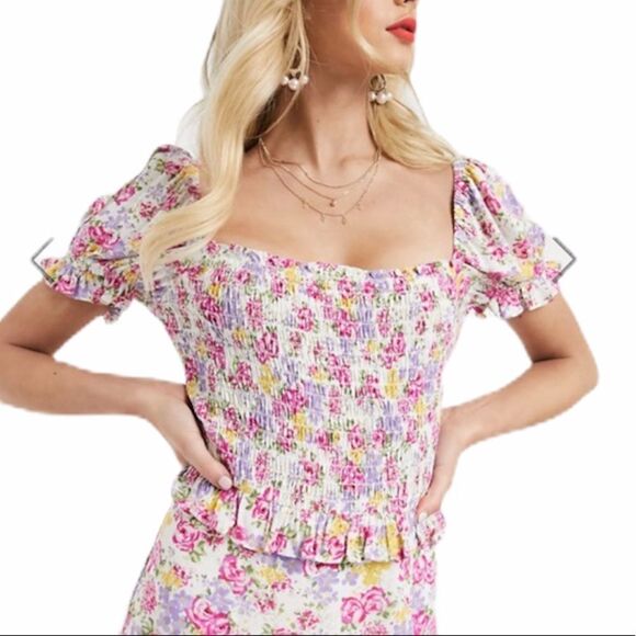 Dark Pink Floral Shirred Off The Shoulder Maxi Dress New Size 8 - Picture 5 of 12